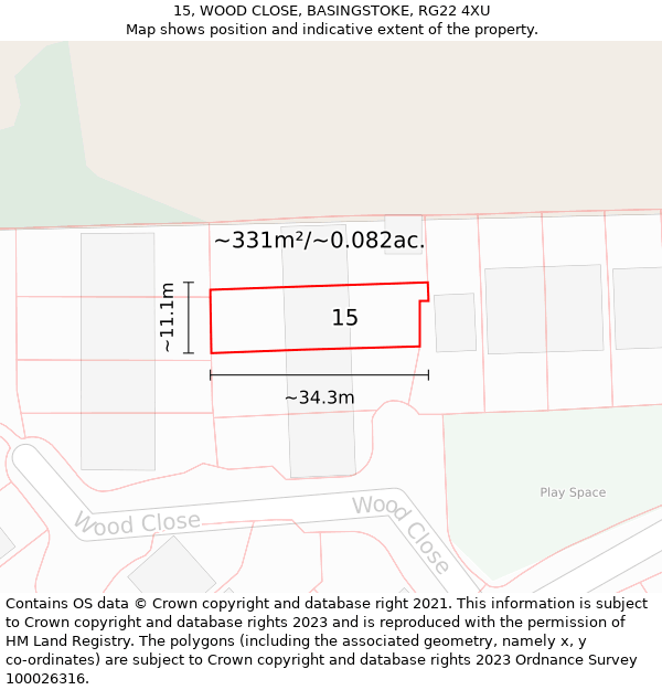 15, WOOD CLOSE, BASINGSTOKE, RG22 4XU: Plot and title map