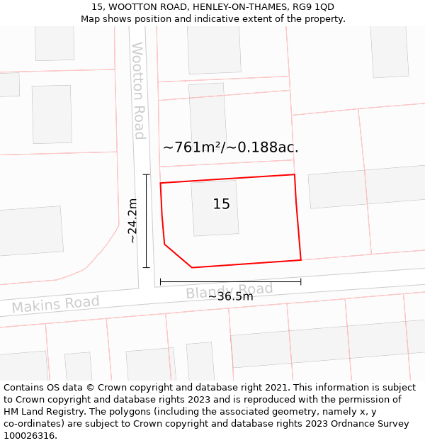 15, WOOTTON ROAD, HENLEY-ON-THAMES, RG9 1QD: Plot and title map