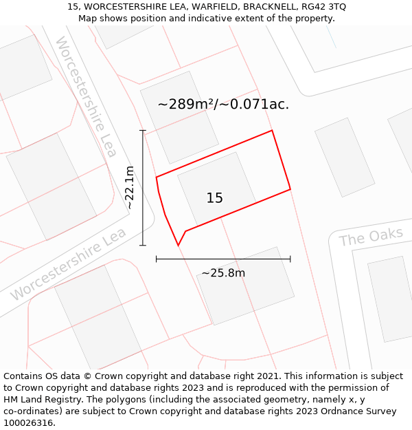 15, WORCESTERSHIRE LEA, WARFIELD, BRACKNELL, RG42 3TQ: Plot and title map