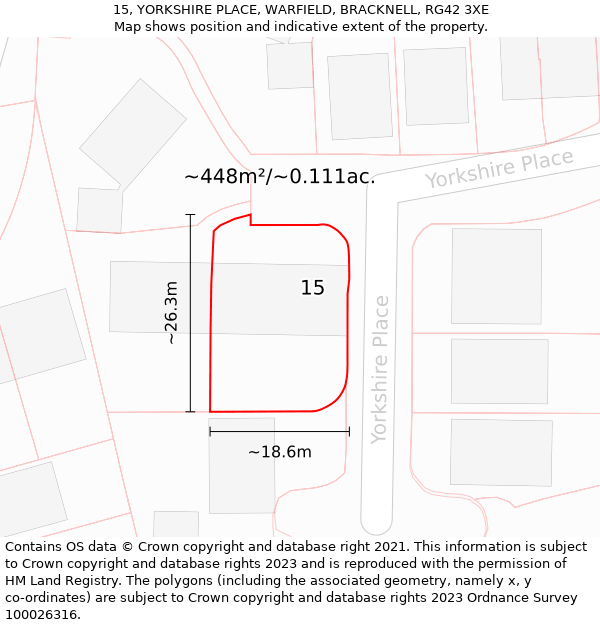 15, YORKSHIRE PLACE, WARFIELD, BRACKNELL, RG42 3XE: Plot and title map