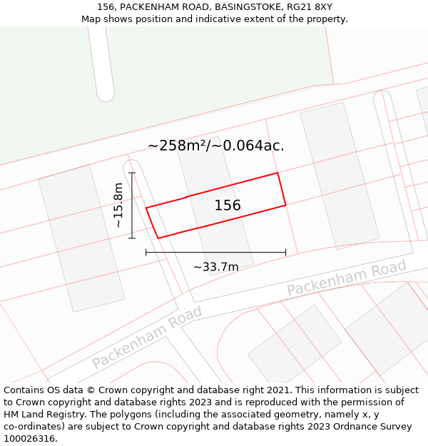 156, PACKENHAM ROAD, BASINGSTOKE, RG21 8XY: Plot and title map