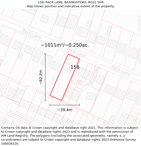 158, PACK LANE, BASINGSTOKE, RG22 5HR: Plot and title map