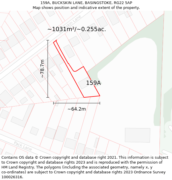 159A, BUCKSKIN LANE, BASINGSTOKE, RG22 5AP: Plot and title map