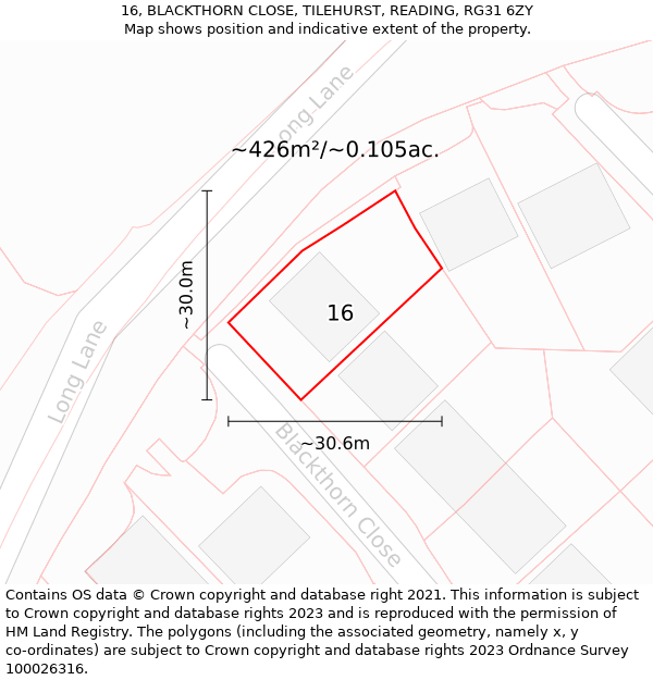 16, BLACKTHORN CLOSE, TILEHURST, READING, RG31 6ZY: Plot and title map