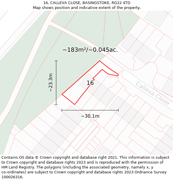 16, CALLEVA CLOSE, BASINGSTOKE, RG22 4TD: Plot and title map
