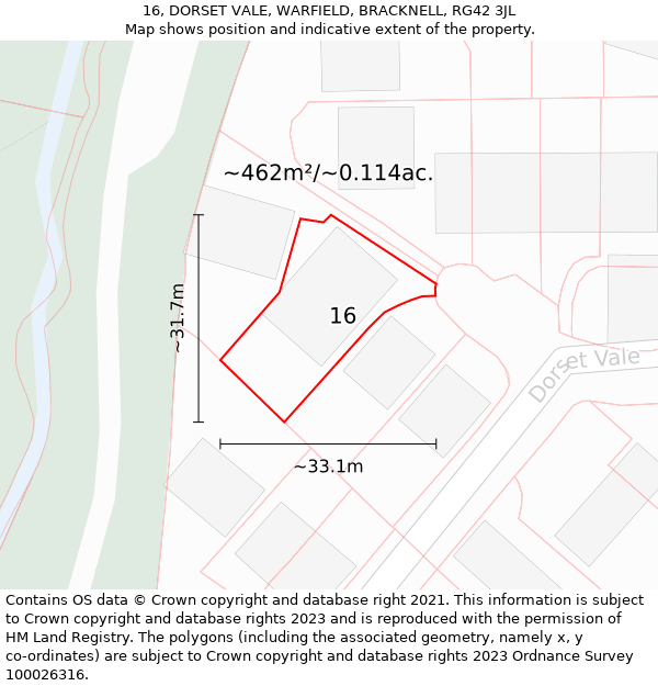 16, DORSET VALE, WARFIELD, BRACKNELL, RG42 3JL: Plot and title map
