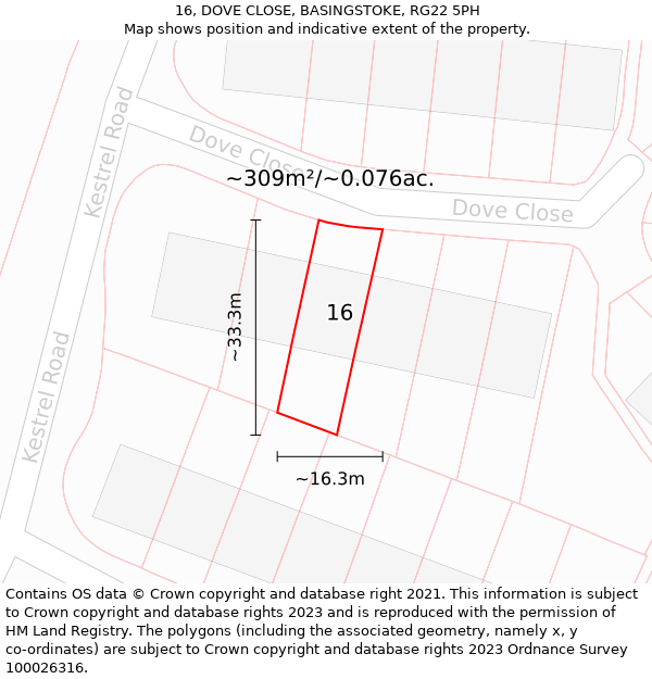 16, DOVE CLOSE, BASINGSTOKE, RG22 5PH: Plot and title map