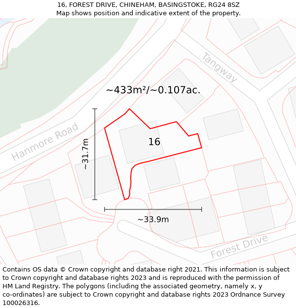 16, FOREST DRIVE, CHINEHAM, BASINGSTOKE, RG24 8SZ: Plot and title map