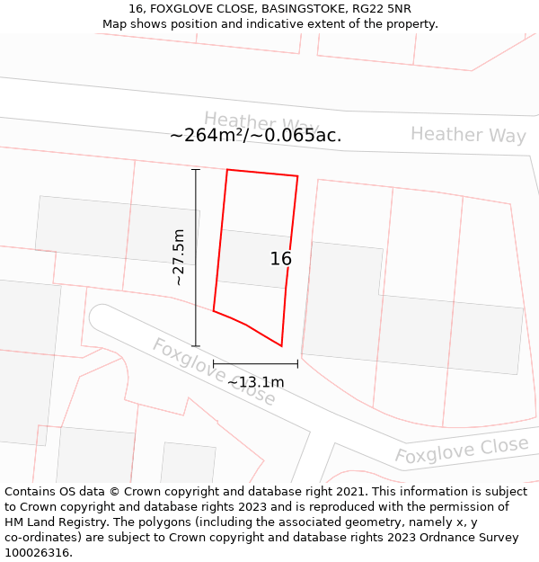 16, FOXGLOVE CLOSE, BASINGSTOKE, RG22 5NR: Plot and title map