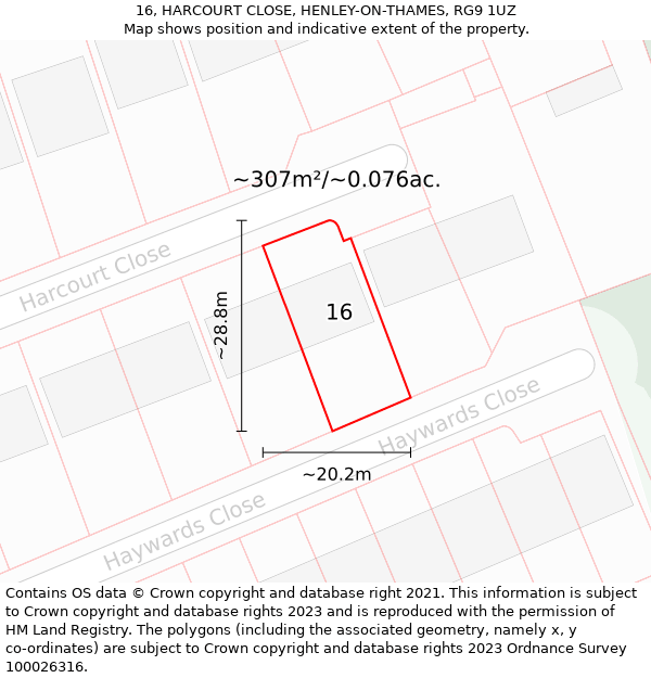 16, HARCOURT CLOSE, HENLEY-ON-THAMES, RG9 1UZ: Plot and title map