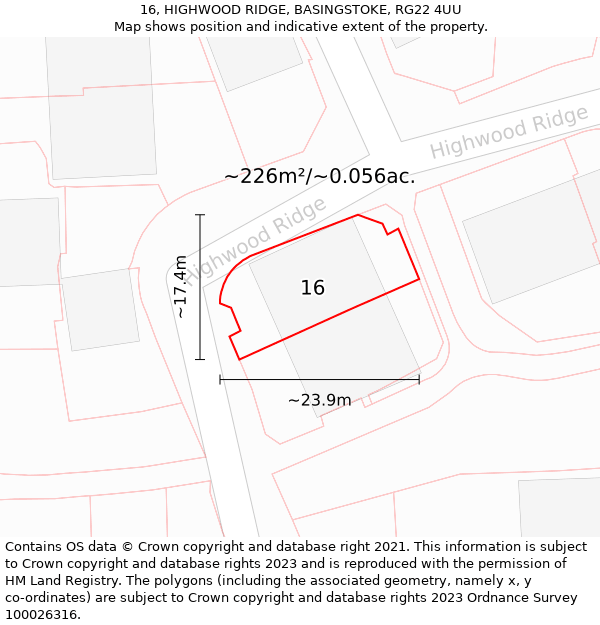 16, HIGHWOOD RIDGE, BASINGSTOKE, RG22 4UU: Plot and title map