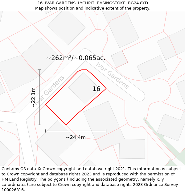 16, IVAR GARDENS, LYCHPIT, BASINGSTOKE, RG24 8YD: Plot and title map