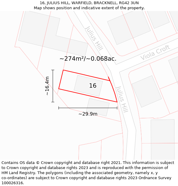 16, JULIUS HILL, WARFIELD, BRACKNELL, RG42 3UN: Plot and title map