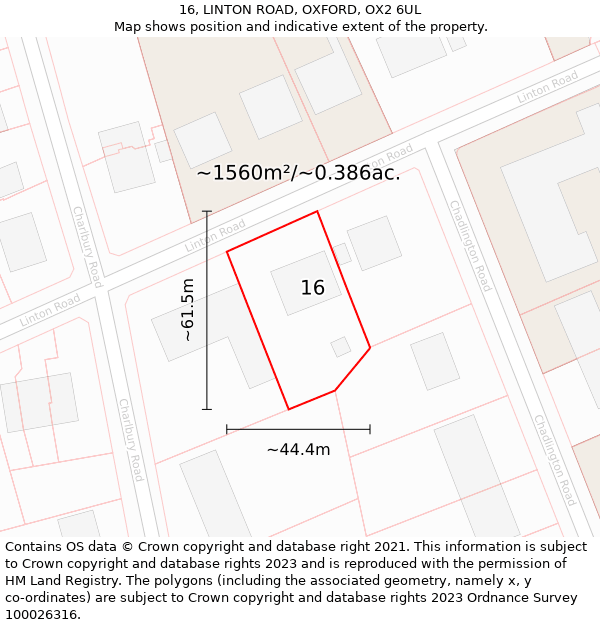 16, LINTON ROAD, OXFORD, OX2 6UL: Plot and title map