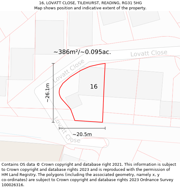 16, LOVATT CLOSE, TILEHURST, READING, RG31 5HG: Plot and title map