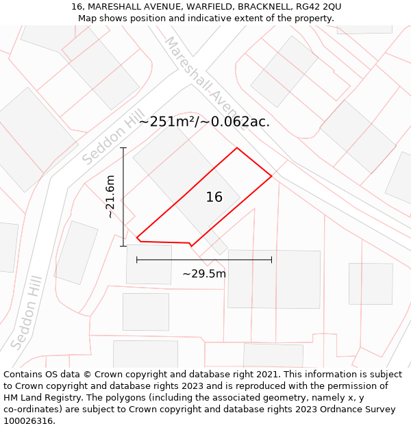 16, MARESHALL AVENUE, WARFIELD, BRACKNELL, RG42 2QU: Plot and title map