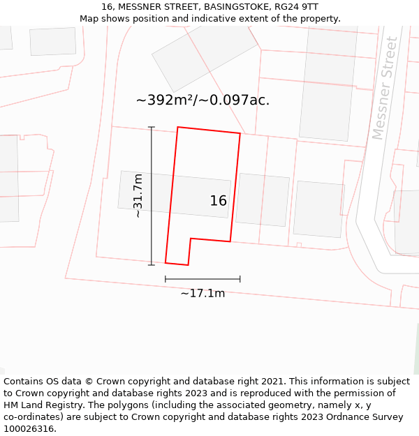 16, MESSNER STREET, BASINGSTOKE, RG24 9TT: Plot and title map
