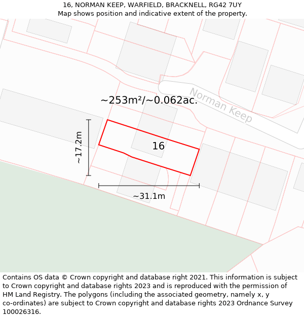 16, NORMAN KEEP, WARFIELD, BRACKNELL, RG42 7UY: Plot and title map