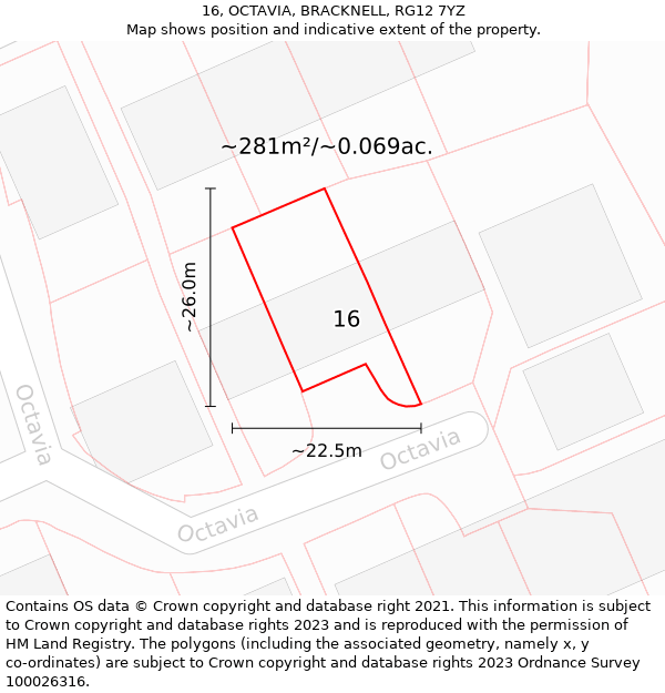 16, OCTAVIA, BRACKNELL, RG12 7YZ: Plot and title map