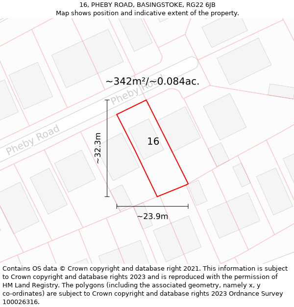 16, PHEBY ROAD, BASINGSTOKE, RG22 6JB: Plot and title map