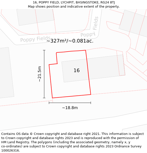 16, POPPY FIELD, LYCHPIT, BASINGSTOKE, RG24 8TJ: Plot and title map