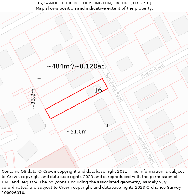 16, SANDFIELD ROAD, HEADINGTON, OXFORD, OX3 7RQ: Plot and title map