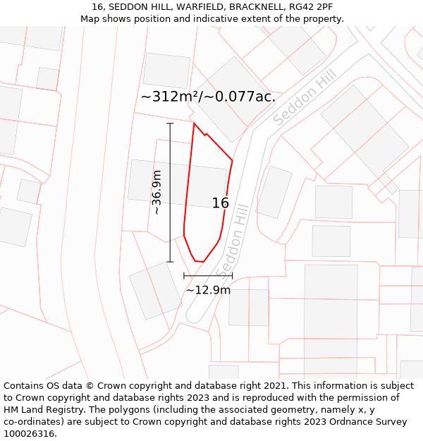 16, SEDDON HILL, WARFIELD, BRACKNELL, RG42 2PF: Plot and title map