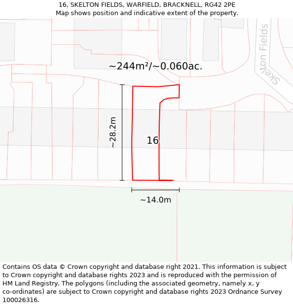 16, SKELTON FIELDS, WARFIELD, BRACKNELL, RG42 2PE: Plot and title map