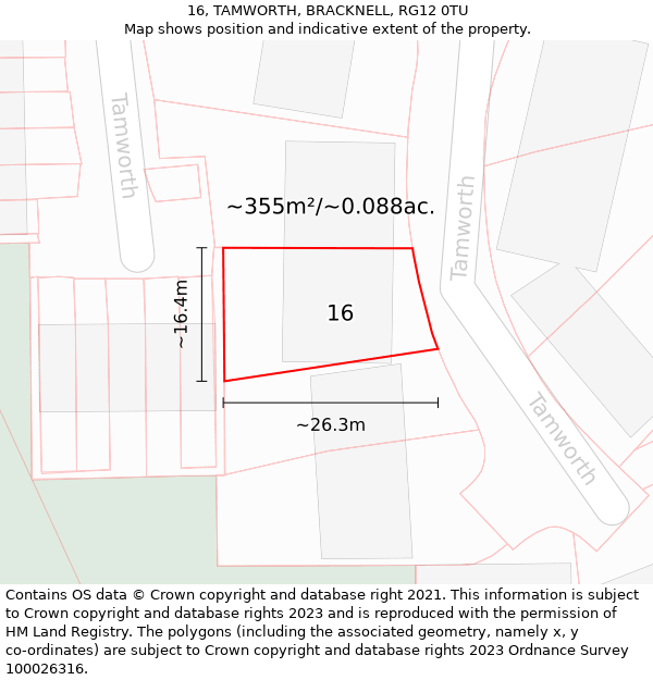 16, TAMWORTH, BRACKNELL, RG12 0TU: Plot and title map