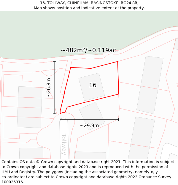 16, TOLLWAY, CHINEHAM, BASINGSTOKE, RG24 8RJ: Plot and title map