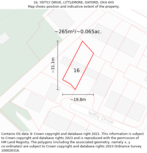 16, YEFTLY DRIVE, LITTLEMORE, OXFORD, OX4 4XS: Plot and title map