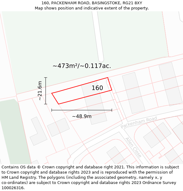 160, PACKENHAM ROAD, BASINGSTOKE, RG21 8XY: Plot and title map