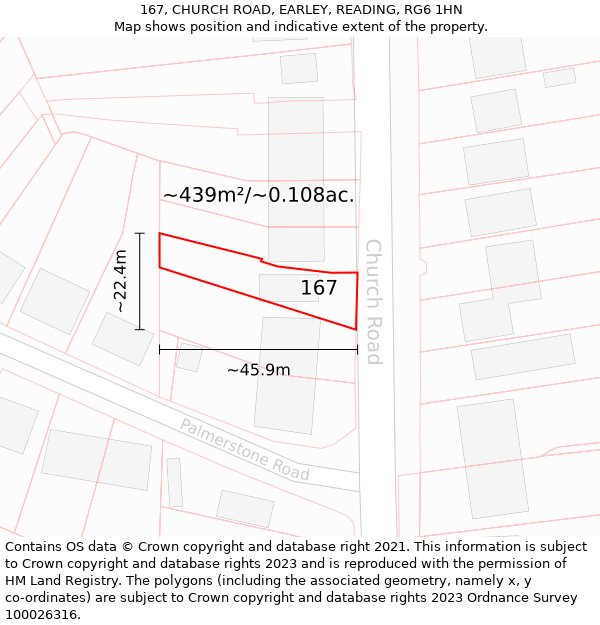 167, CHURCH ROAD, EARLEY, READING, RG6 1HN: Plot and title map