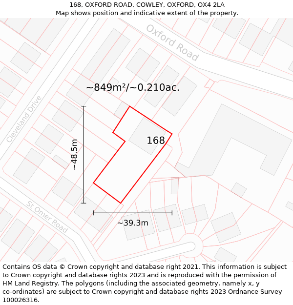 168, OXFORD ROAD, COWLEY, OXFORD, OX4 2LA: Plot and title map