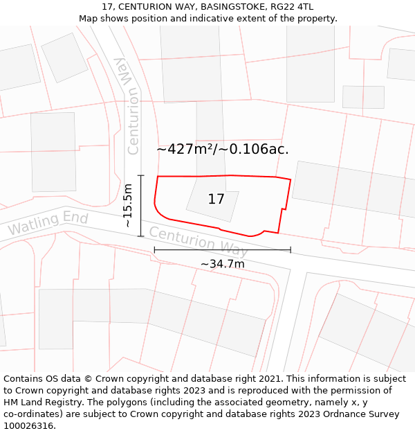 17, CENTURION WAY, BASINGSTOKE, RG22 4TL: Plot and title map