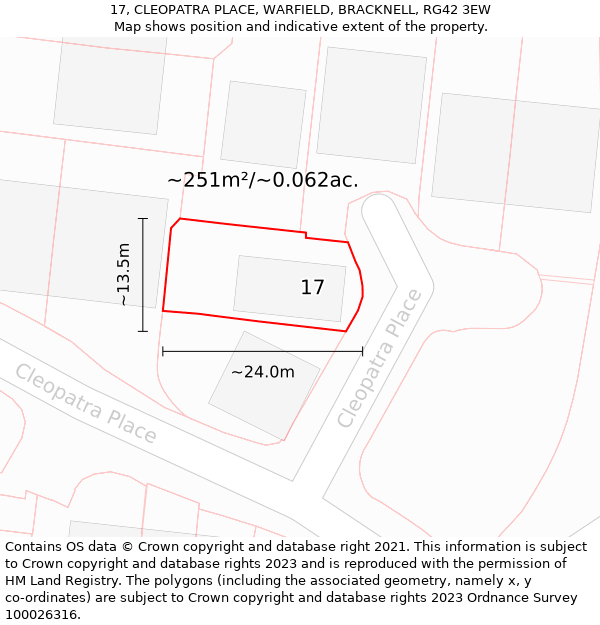 17, CLEOPATRA PLACE, WARFIELD, BRACKNELL, RG42 3EW: Plot and title map