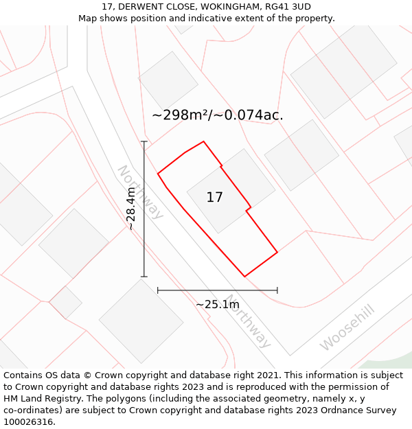 17, DERWENT CLOSE, WOKINGHAM, RG41 3UD: Plot and title map