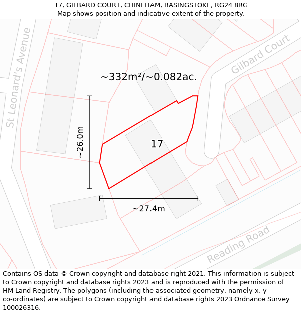 17, GILBARD COURT, CHINEHAM, BASINGSTOKE, RG24 8RG: Plot and title map