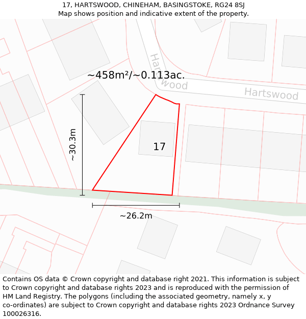 17, HARTSWOOD, CHINEHAM, BASINGSTOKE, RG24 8SJ: Plot and title map