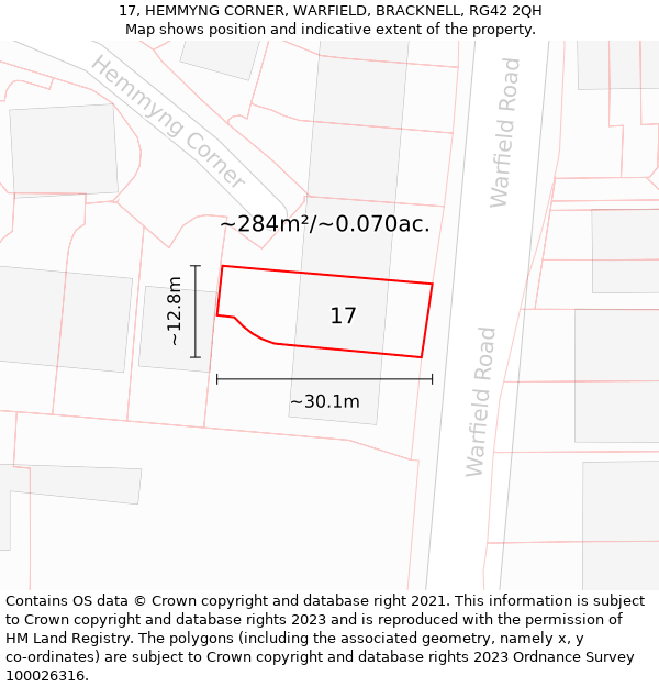 17, HEMMYNG CORNER, WARFIELD, BRACKNELL, RG42 2QH: Plot and title map