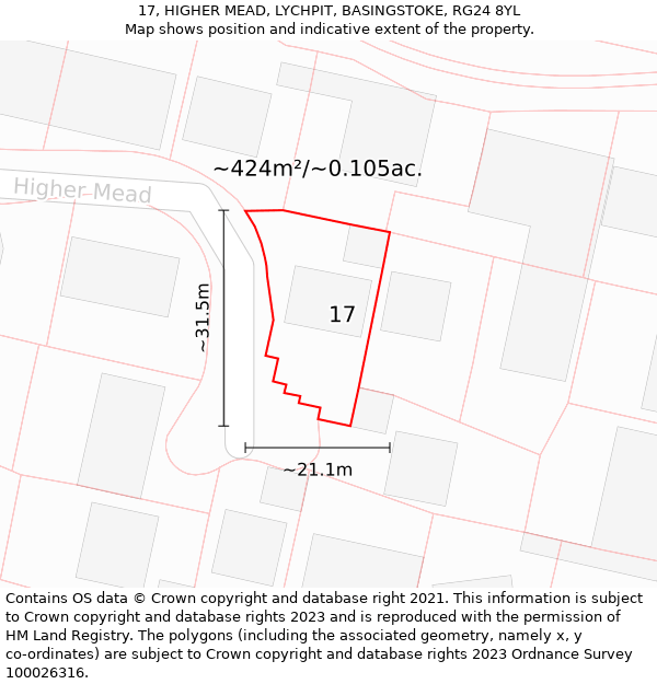 17, HIGHER MEAD, LYCHPIT, BASINGSTOKE, RG24 8YL: Plot and title map