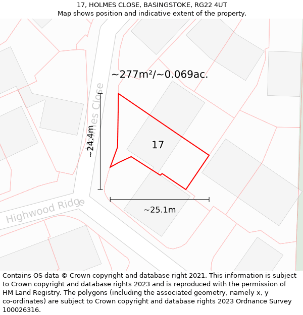 17, HOLMES CLOSE, BASINGSTOKE, RG22 4UT: Plot and title map