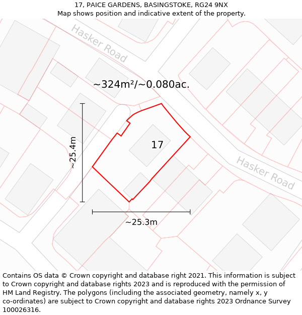 17, PAICE GARDENS, BASINGSTOKE, RG24 9NX: Plot and title map