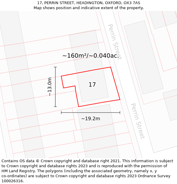 17, PERRIN STREET, HEADINGTON, OXFORD, OX3 7AS: Plot and title map