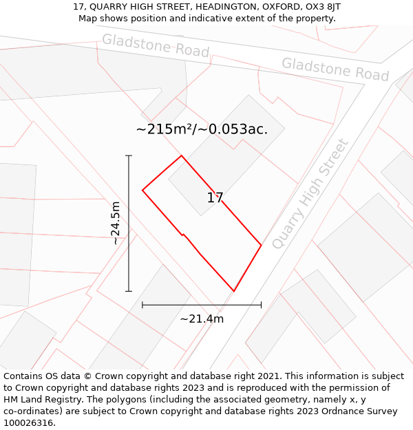 17, QUARRY HIGH STREET, HEADINGTON, OXFORD, OX3 8JT: Plot and title map