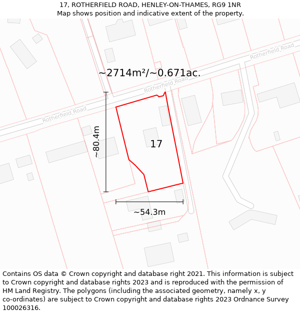 17, ROTHERFIELD ROAD, HENLEY-ON-THAMES, RG9 1NR: Plot and title map