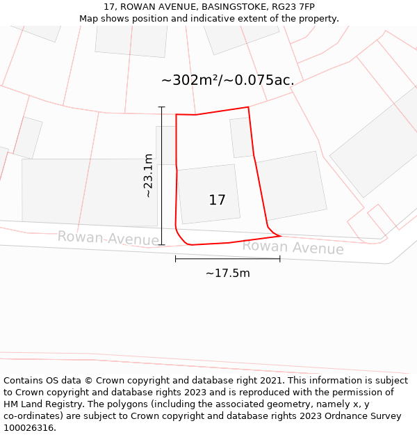 17, ROWAN AVENUE, BASINGSTOKE, RG23 7FP: Plot and title map