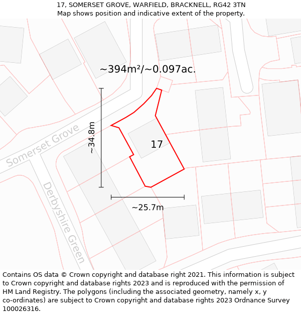 17, SOMERSET GROVE, WARFIELD, BRACKNELL, RG42 3TN: Plot and title map