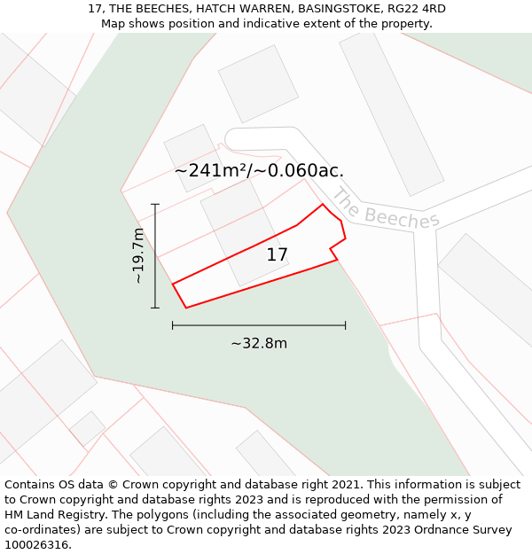 17, THE BEECHES, HATCH WARREN, BASINGSTOKE, RG22 4RD: Plot and title map