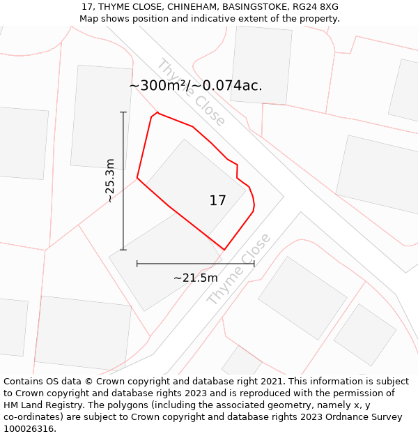 17, THYME CLOSE, CHINEHAM, BASINGSTOKE, RG24 8XG: Plot and title map